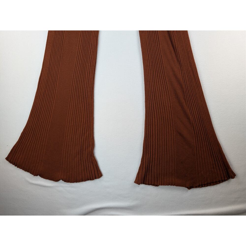Free People XS Rust Brown Ribbed Knit Flare Bell Bottom Pants - Picture 4 of 9